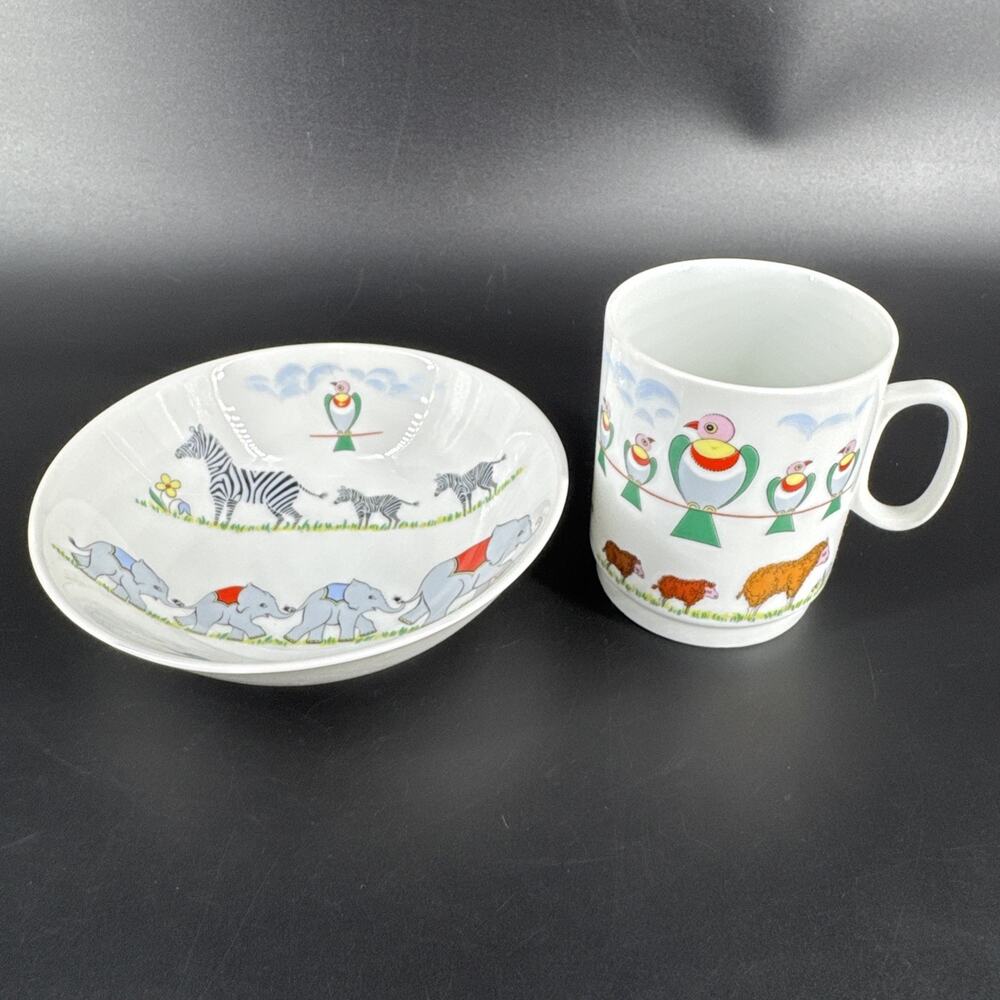 2 Pc Kaiser Child's Porcelain Mug & Bowl Set Zoo Animals Germany